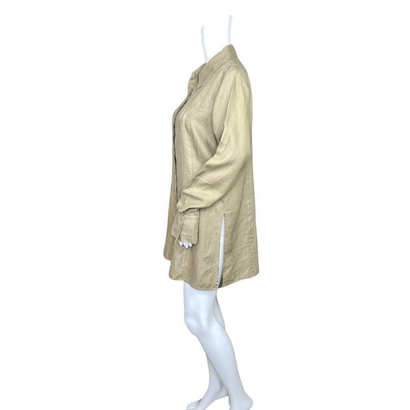 Valerie Stevens Brown Linen Long Sleeve Button Front Tunic Top Size Medium - Picture 7 of 9